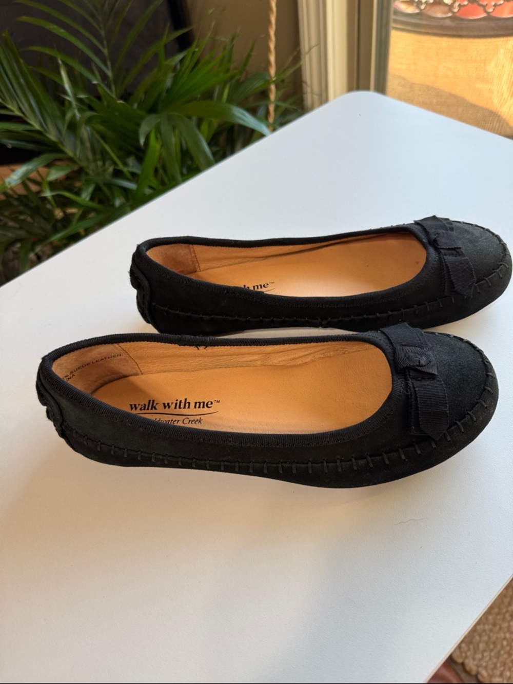 Coldwater Creek Black Suede Leather Women's Ballet Flats with Bow